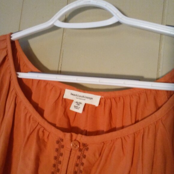 Beach Lunch Lounge Dress Women XL Short Sleeve Ruffle Crochet Trim Burnt Orange - Picture 9 of 14
